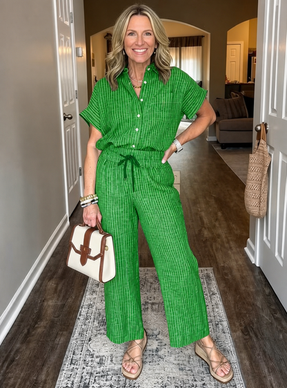 Emilia Toscani™ Breathable Linen Stripe Shirt Set
