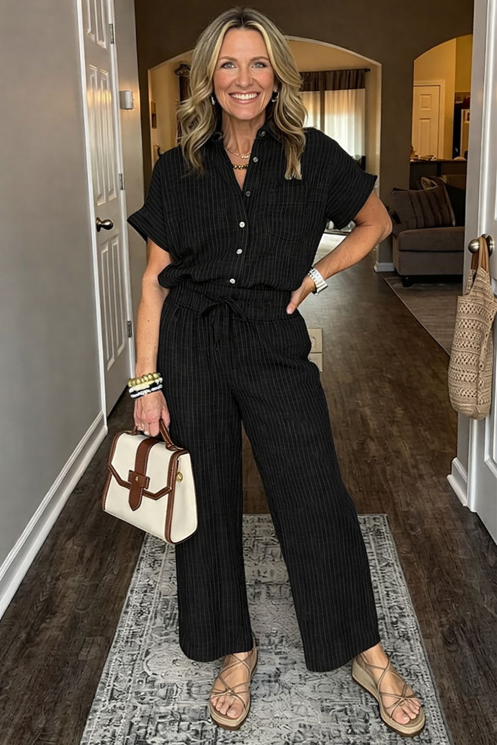 Emilia Toscani™ Breathable Linen Stripe Shirt Set