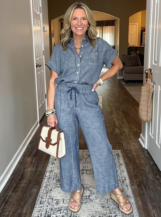 Emilia Toscani™ Breathable Linen Stripe Shirt Set