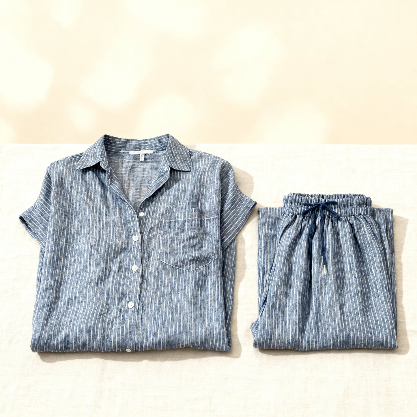 Emilia Toscani™ Breathable Linen Stripe Shirt Set