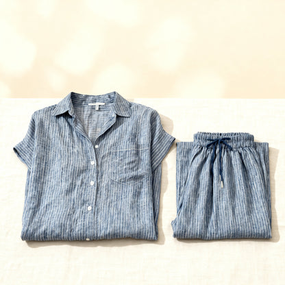 Emilia Toscani™ Breathable Linen Stripe Shirt Set