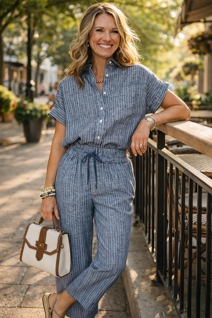 Emilia Toscani™ Breathable Linen Stripe Shirt Set
