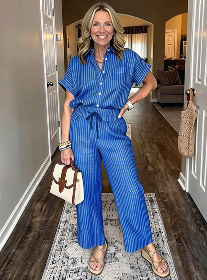 Emilia Toscani™ Breathable Linen Stripe Shirt Set