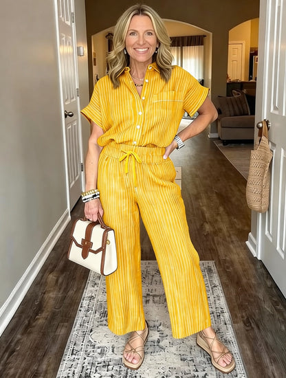Emilia Toscani™ Breathable Linen Stripe Shirt Set