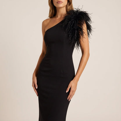 Sukienka Maxi Damska z Piórami | Elegancka Na Wyjście