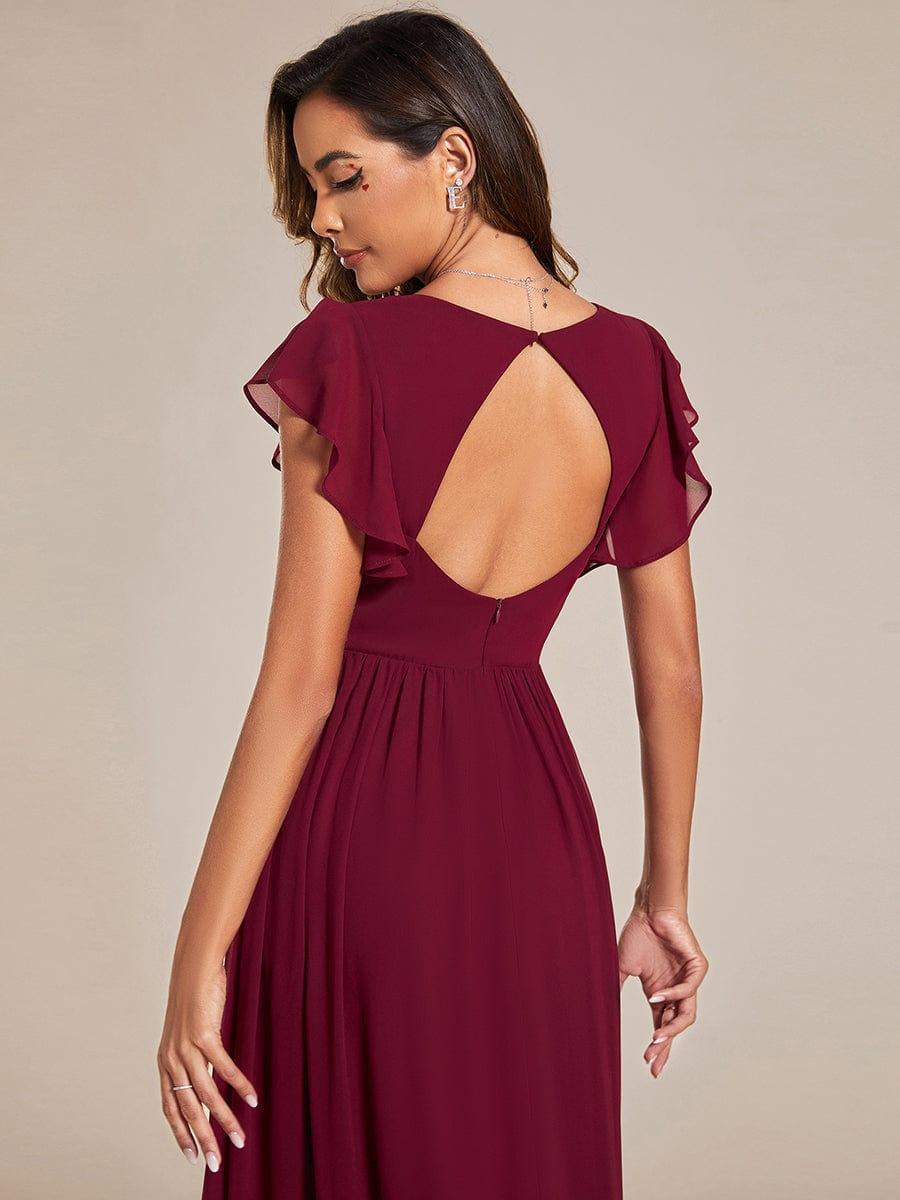 ever LILYANA|Robe demoiselle d'honneur en mousseline manches plissées avec découpe au dos