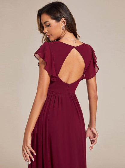 ever LILYANA|Robe demoiselle d'honneur en mousseline manches plissées avec découpe au dos