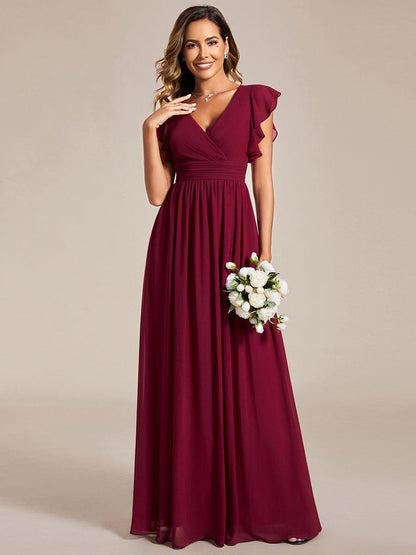ever LILYANA|Robe demoiselle d'honneur en mousseline manches plissées avec découpe au dos