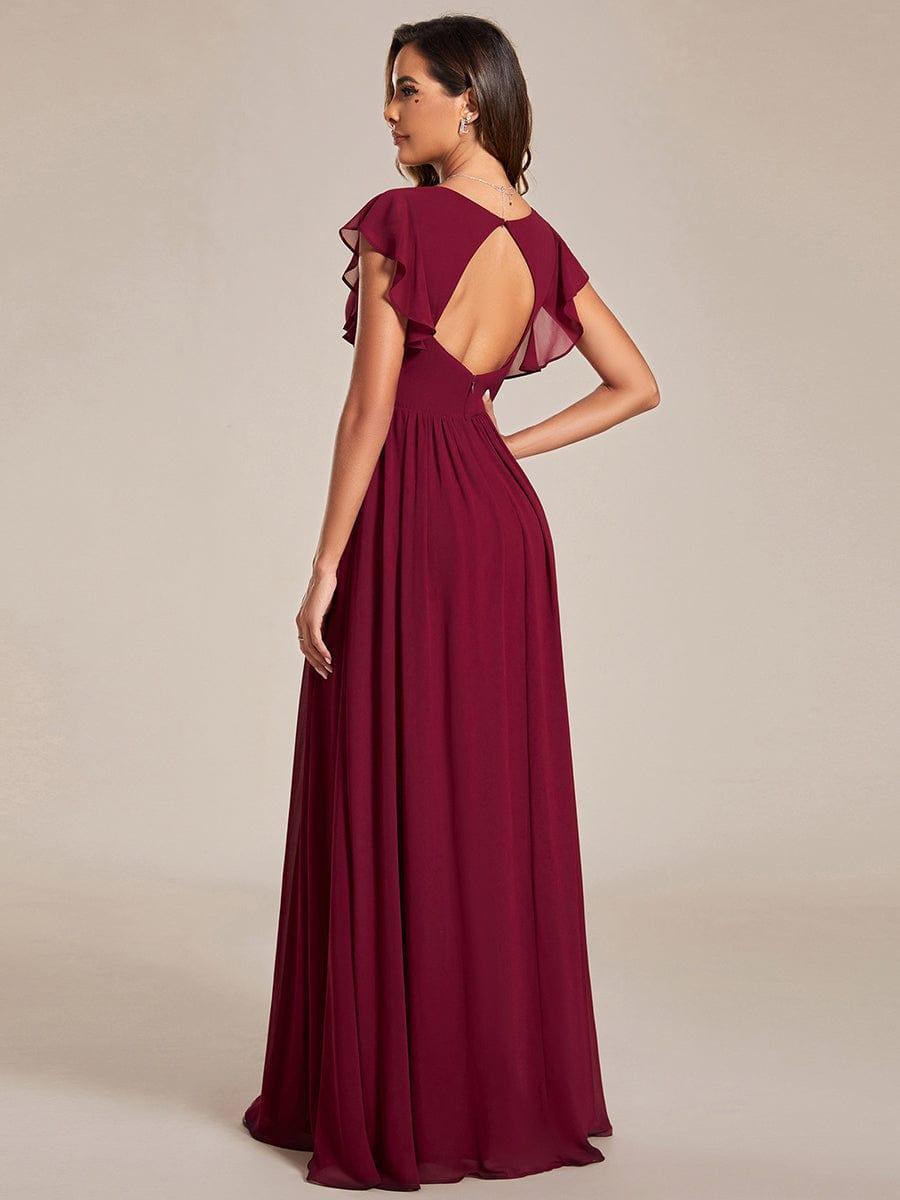 ever LILYANA|Robe demoiselle d'honneur en mousseline manches plissées avec découpe au dos