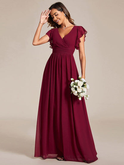 ever LILYANA|Robe demoiselle d'honneur en mousseline manches plissées avec découpe au dos