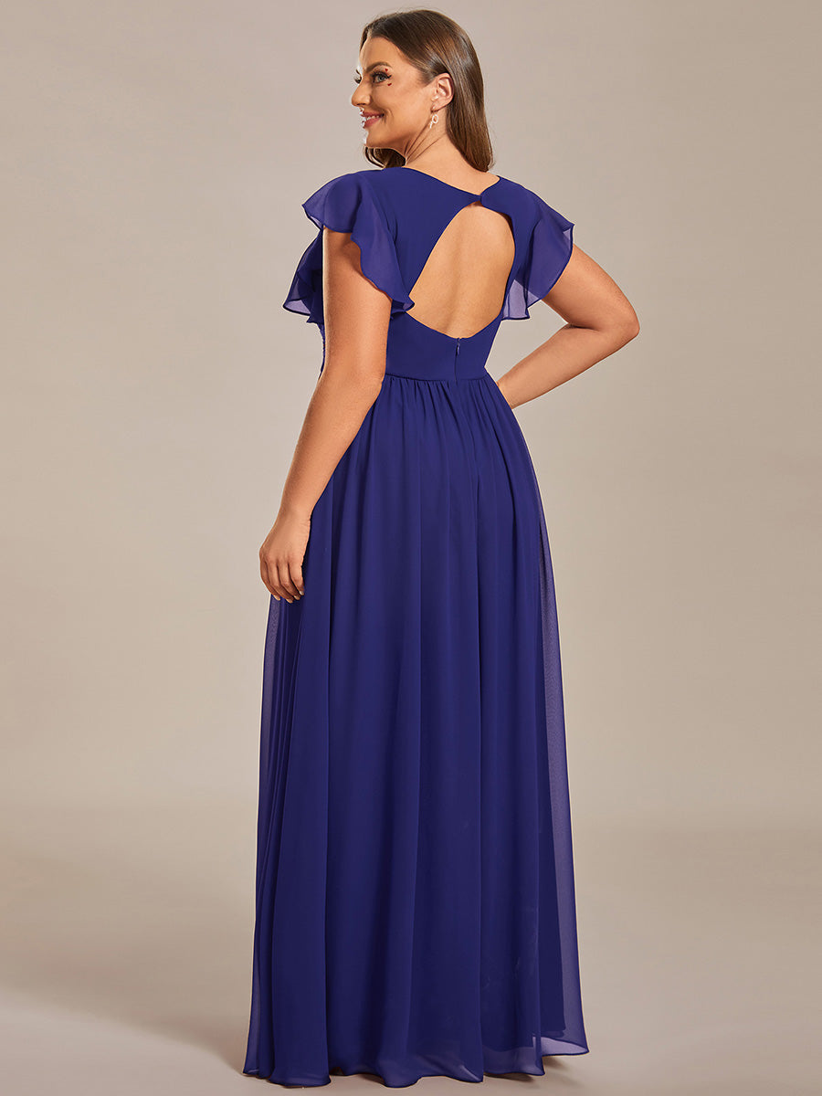 ever LILYANA|Robe demoiselle d'honneur en mousseline manches plissées avec découpe au dos