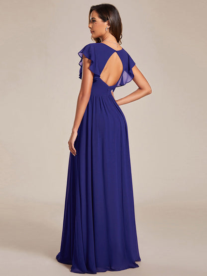 ever LILYANA|Robe demoiselle d'honneur en mousseline manches plissées avec découpe au dos