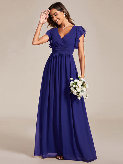 ever LILYANA|Robe demoiselle d'honneur en mousseline manches plissées avec découpe au dos