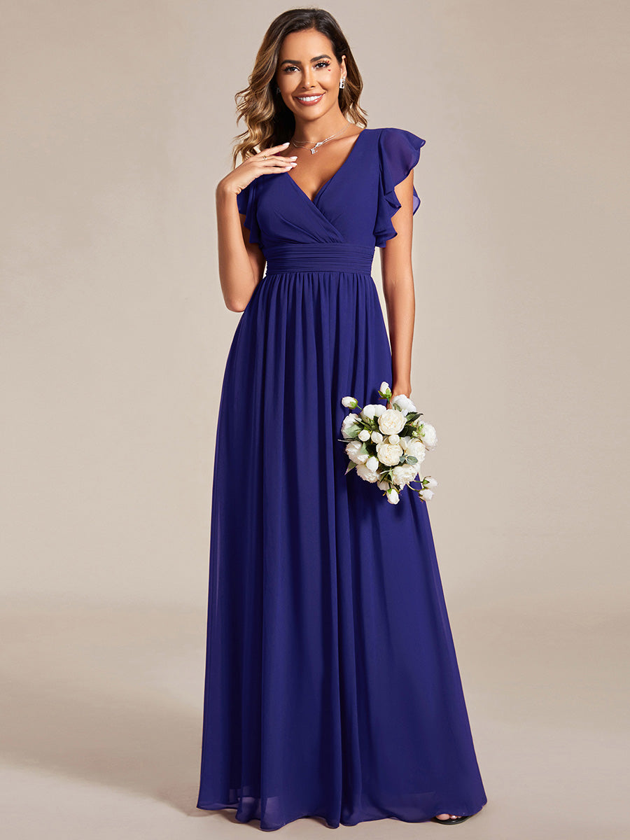 ever LILYANA|Robe demoiselle d'honneur en mousseline manches plissées avec découpe au dos