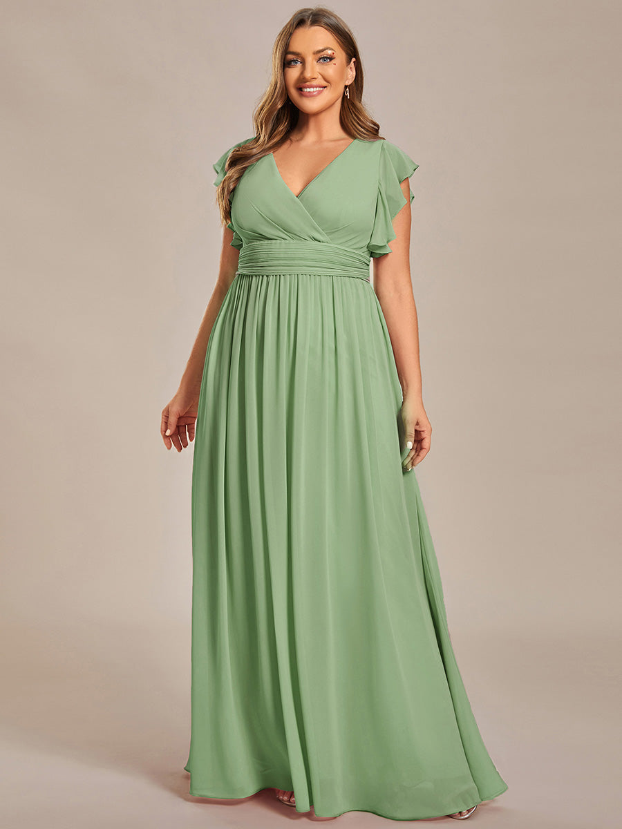 ever LILYANA|Robe demoiselle d'honneur en mousseline manches plissées avec découpe au dos