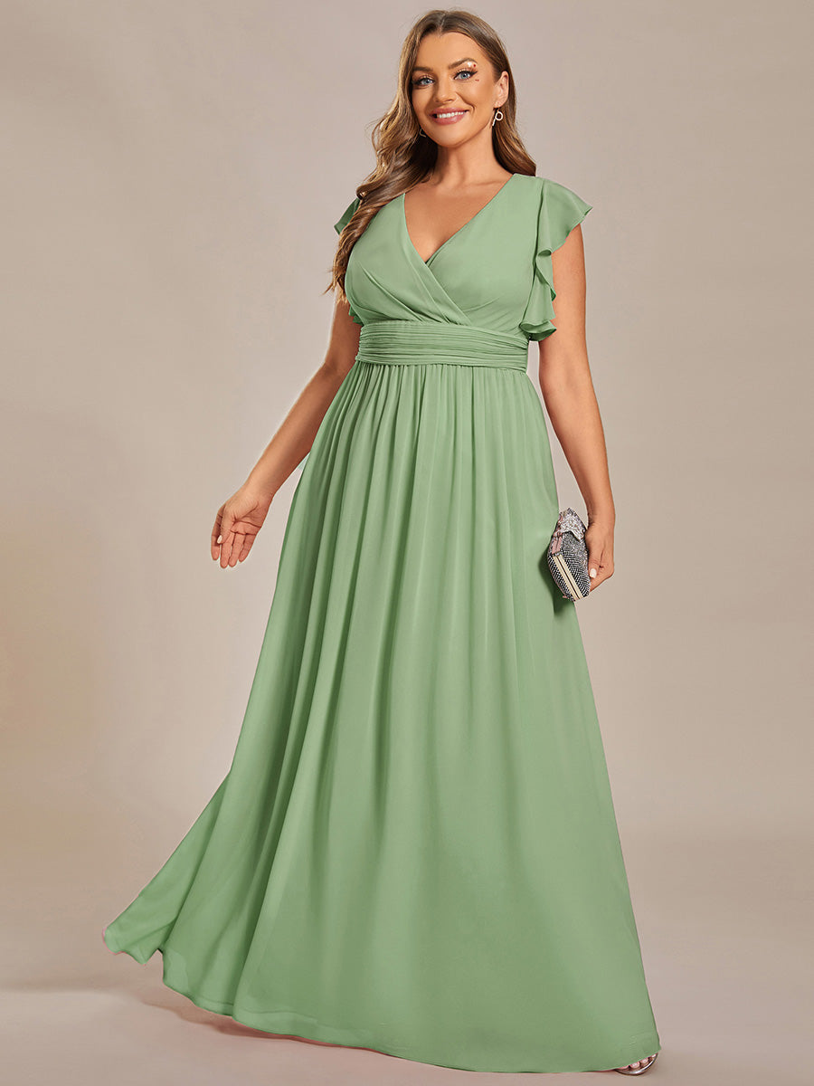 ever LILYANA|Robe demoiselle d'honneur en mousseline manches plissées avec découpe au dos