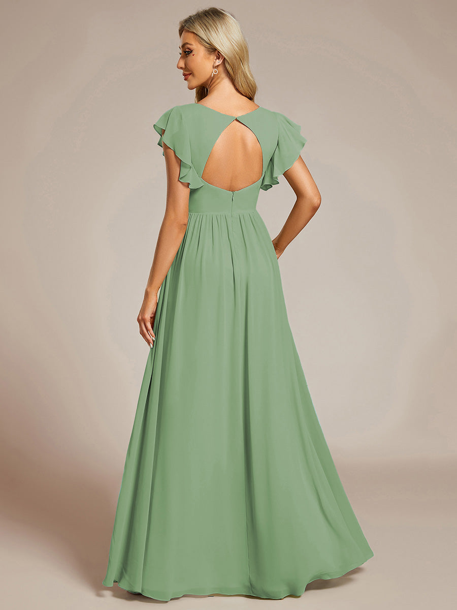 ever LILYANA|Robe demoiselle d'honneur en mousseline manches plissées avec découpe au dos