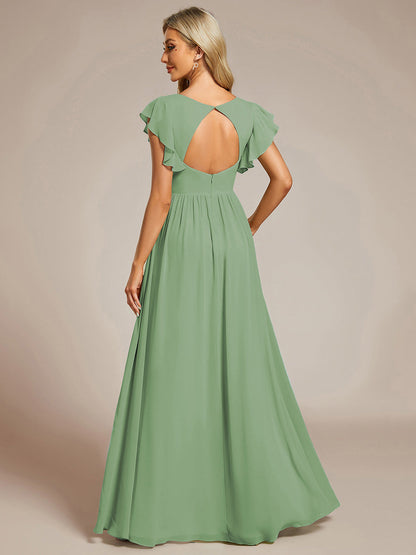 ever LILYANA|Robe demoiselle d'honneur en mousseline manches plissées avec découpe au dos
