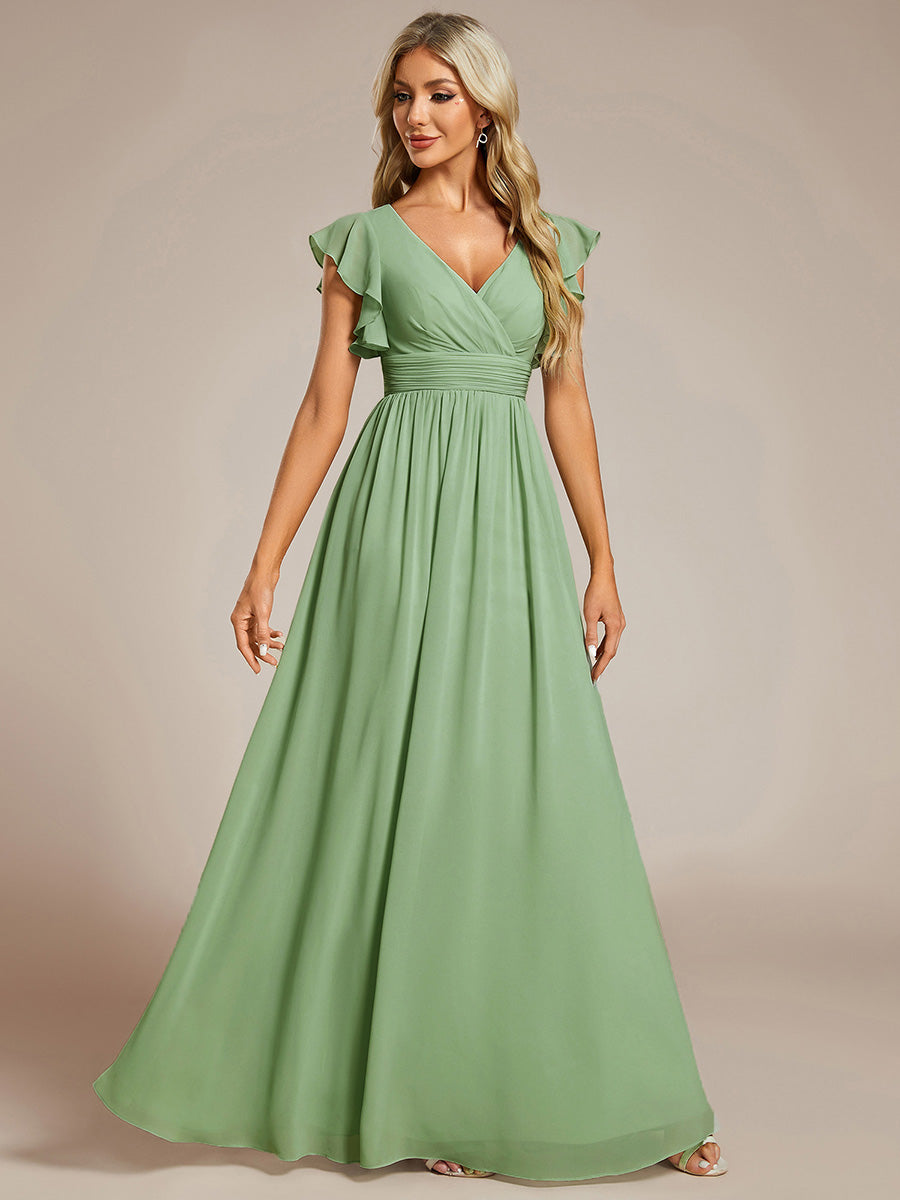 ever LILYANA|Robe demoiselle d'honneur en mousseline manches plissées avec découpe au dos