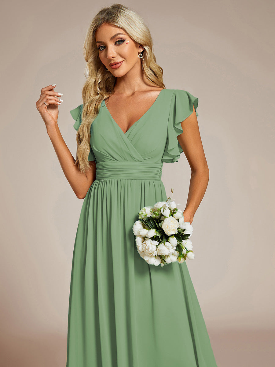 ever LILYANA|Robe demoiselle d'honneur en mousseline manches plissées avec découpe au dos