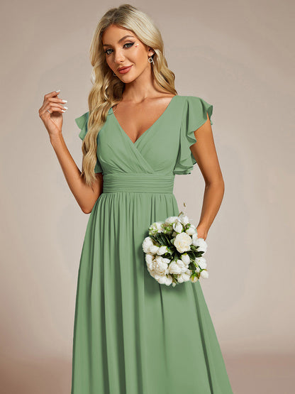 ever LILYANA|Robe demoiselle d'honneur en mousseline manches plissées avec découpe au dos