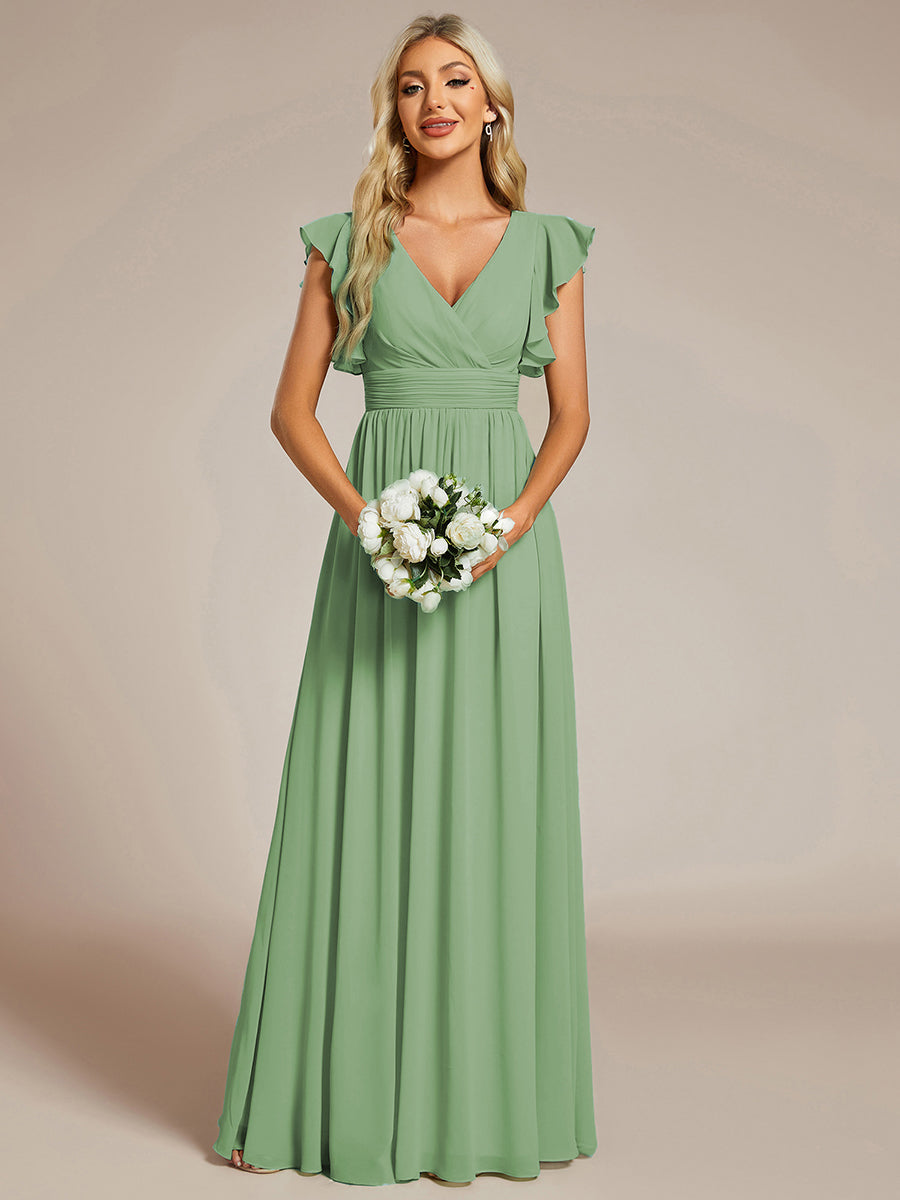 ever LILYANA|Robe demoiselle d'honneur en mousseline manches plissées avec découpe au dos