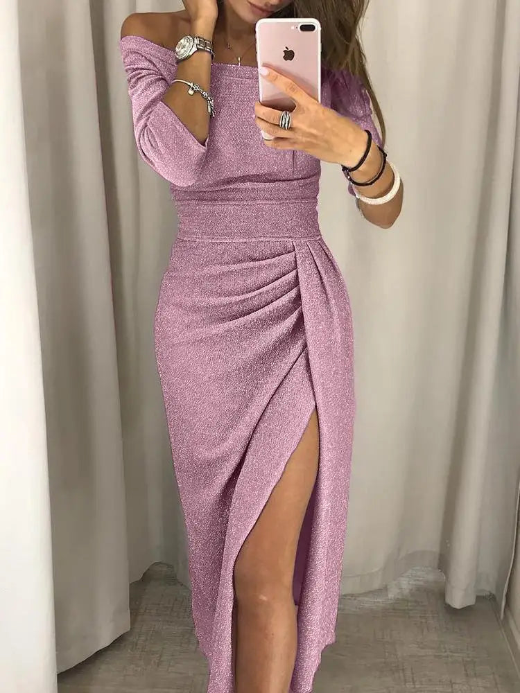 Women’s Elegant Cotton Dress with High Split Stylish Long Dress Comfortable Statement Evening Outfit