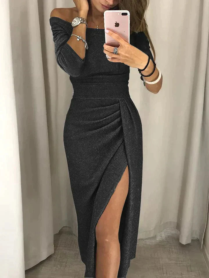 Women’s Elegant Cotton Dress with High Split Stylish Long Dress Comfortable Statement Evening Outfit