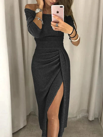 Women’s Elegant Cotton Dress with High Split Stylish Long Dress Comfortable Statement Evening Outfit