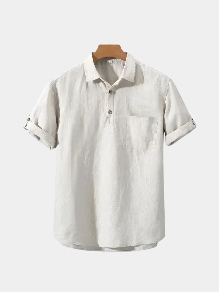 Montaracrest linen shirt featuring a cross crown embroidery, lightweight and breathable for casual or summer wear.