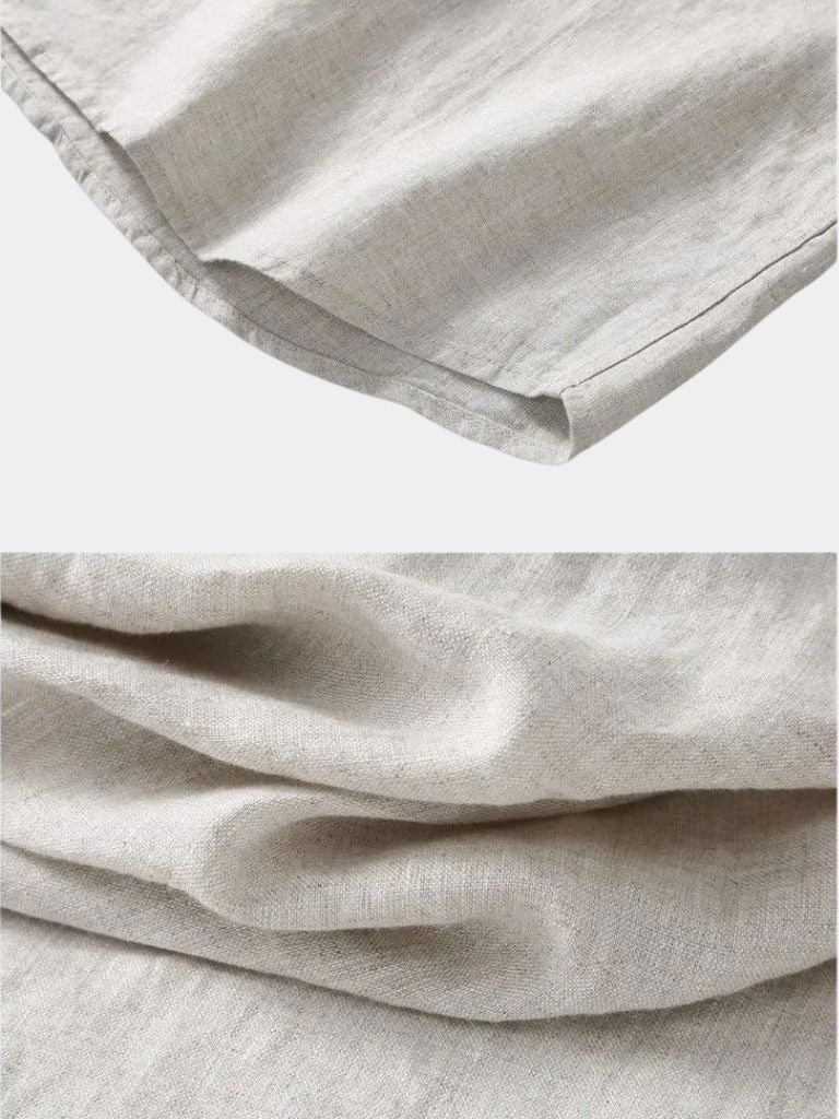 Montaracrest linen shirt with a cross crown design, featuring a relaxed fit and natural fabric for casual elegance.