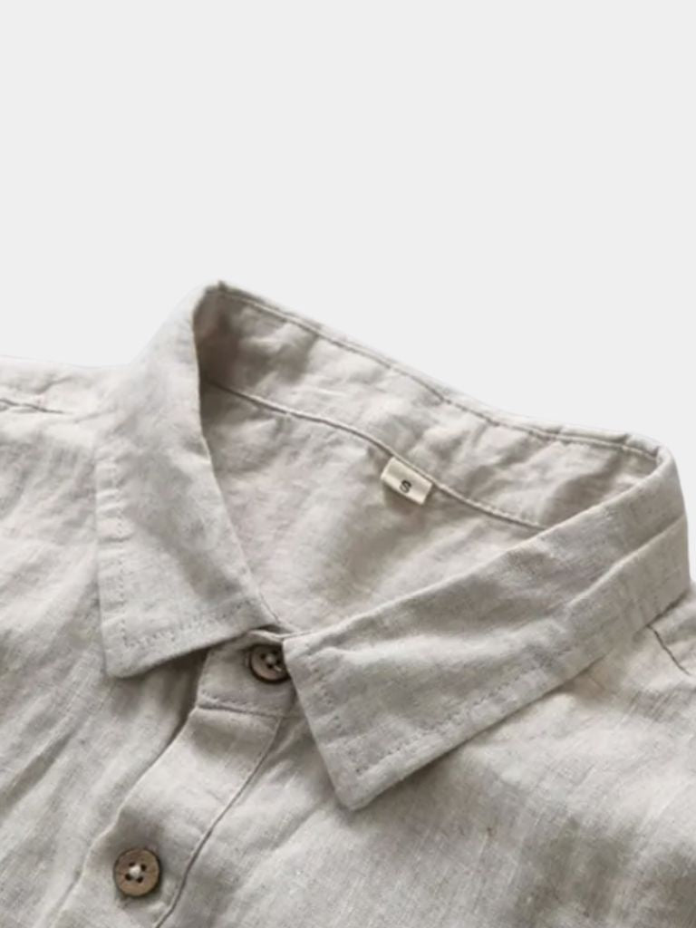 Montaracrest linen shirt featuring a cross crown embroidery, lightweight and breathable essential casual wear for men.