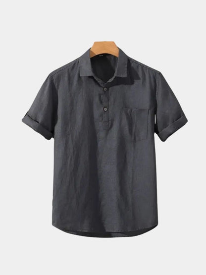 Montaracrest essential linen shirt featuring a classic design, crafted from lightweight, breathable linen fabric.