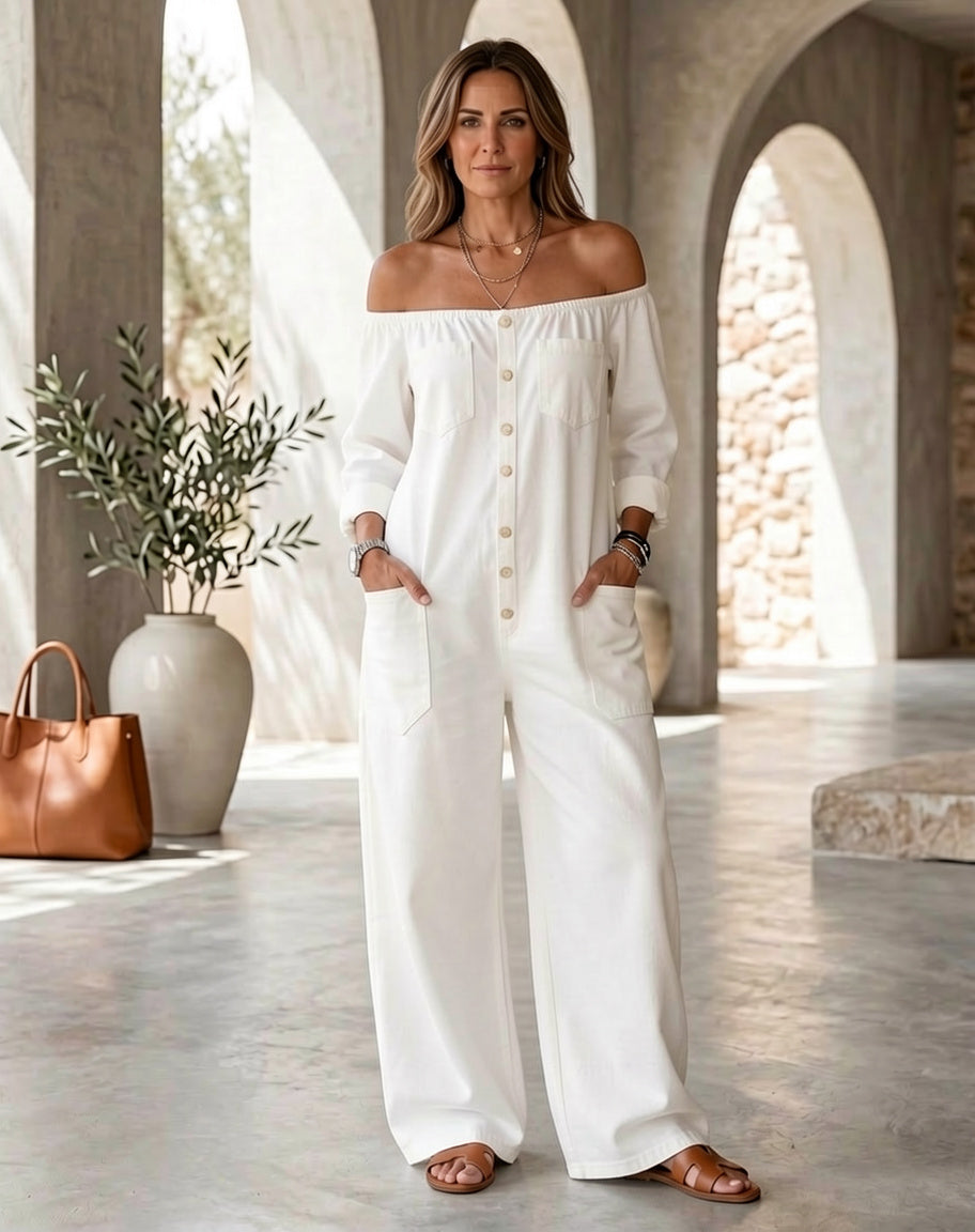 Eugenia Trevi™ Effortless Off-Shoulder Denim Jumpsuit