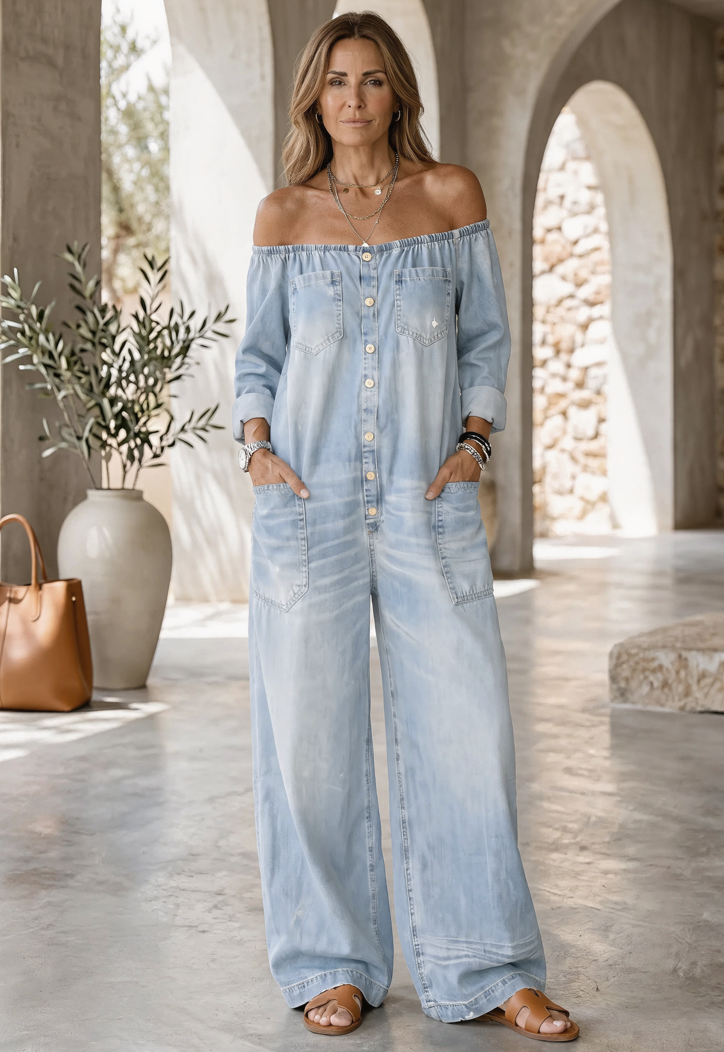 Eugenia Trevi™ Effortless Off-Shoulder Denim Jumpsuit