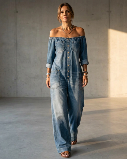 Eugenia Trevi™ Effortless Off-Shoulder Denim Jumpsuit