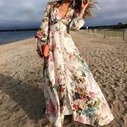 Evelyn | Damen Leichtes Sommerkleid Maxi Boho Floral