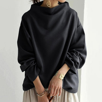 Evie | Oversized top met gedrapeerde hoge hals - Bellanza
