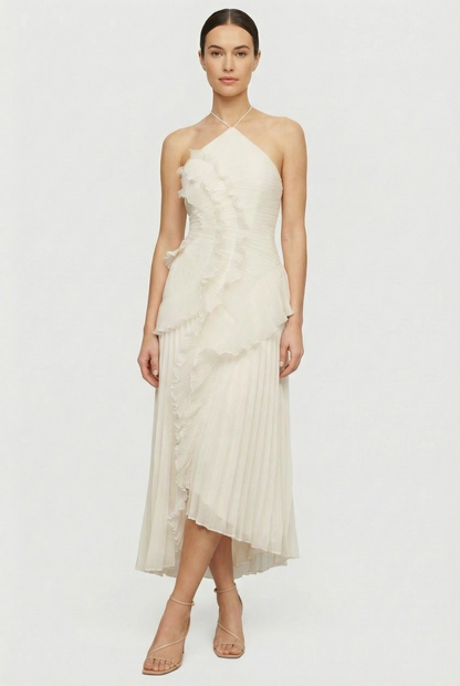 Women's Asymmetric Pleated Maxi Dress