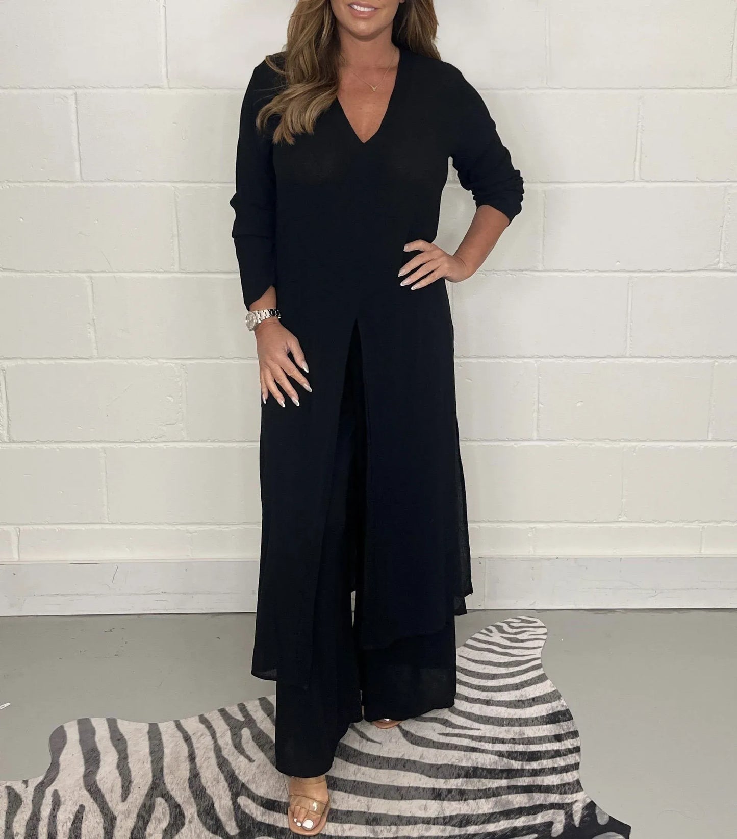 Tweedelige dames set met wijde broek – Trendy & Luchtig – Cosima