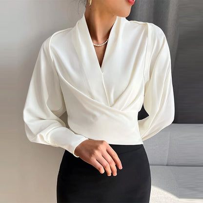 Jenna - Elegante V-Hals Top Met Lange Pofmouwen