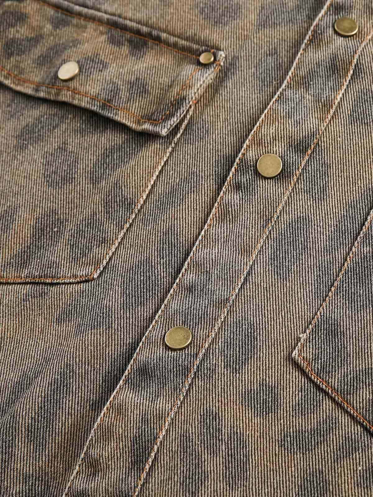 Distressed Cheetah Print Denim Shirt Vintage Style