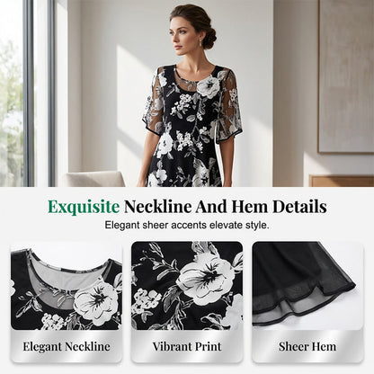 Loryxa - Robe femme chiffon floral élégante coupe fluide soirée