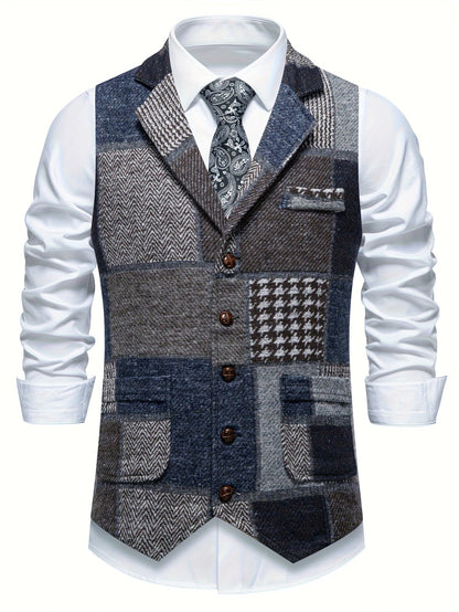 Leo | Patchwork-tweedvest med fiskebensmønster