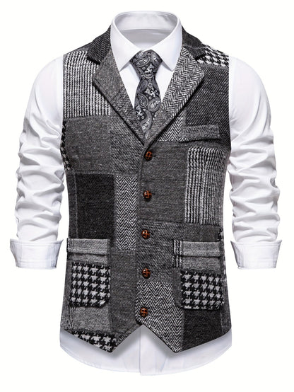 Leo | Patchwork-tweedvest med fiskebensmønster