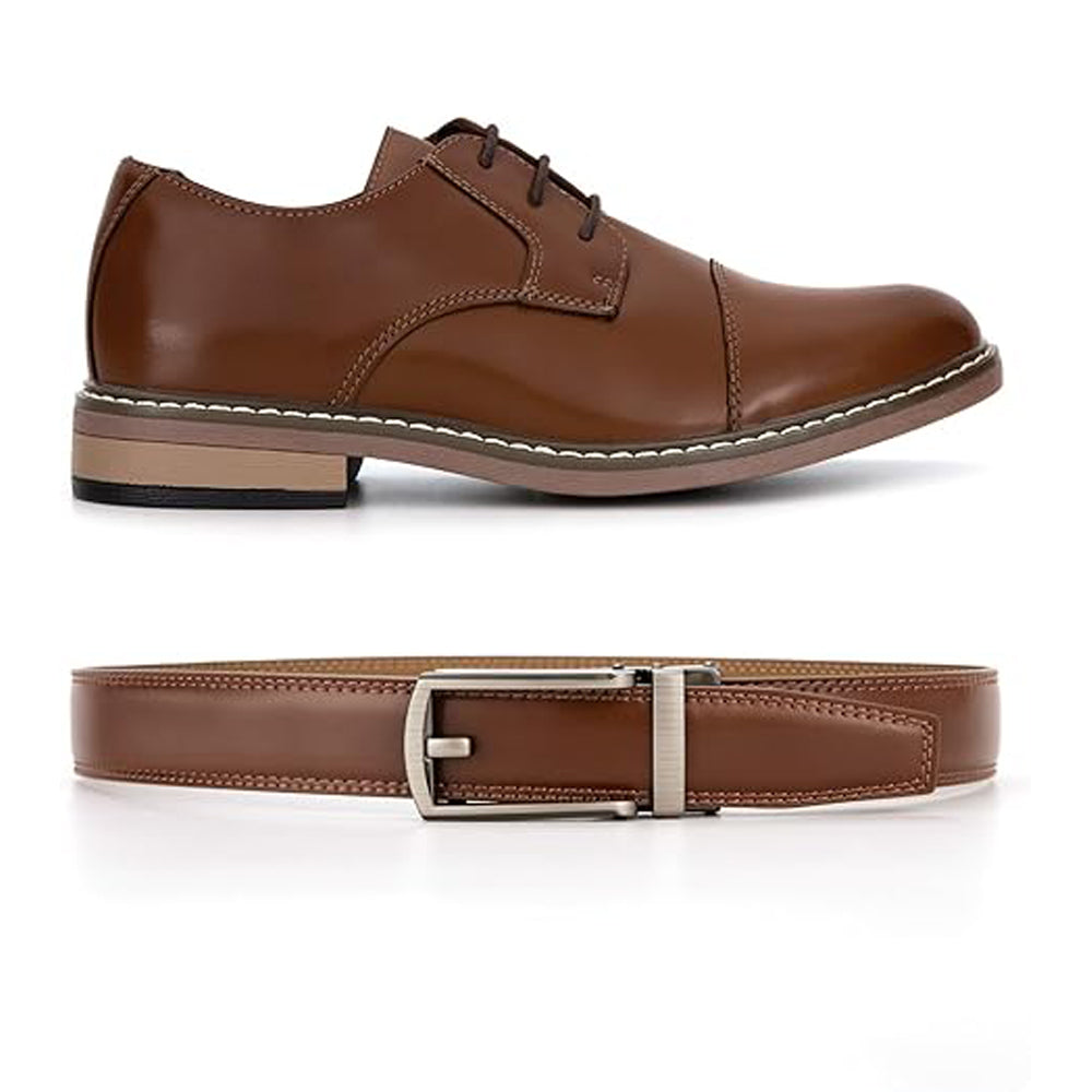 Cintura a cricchetto in pelle da uomo con chiusura a scatto – Stile casual e formale regolabile