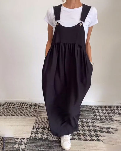 Robe Salopette Maxi Élégante Femme – Style Décontracté Chic Fluide Sans Manches