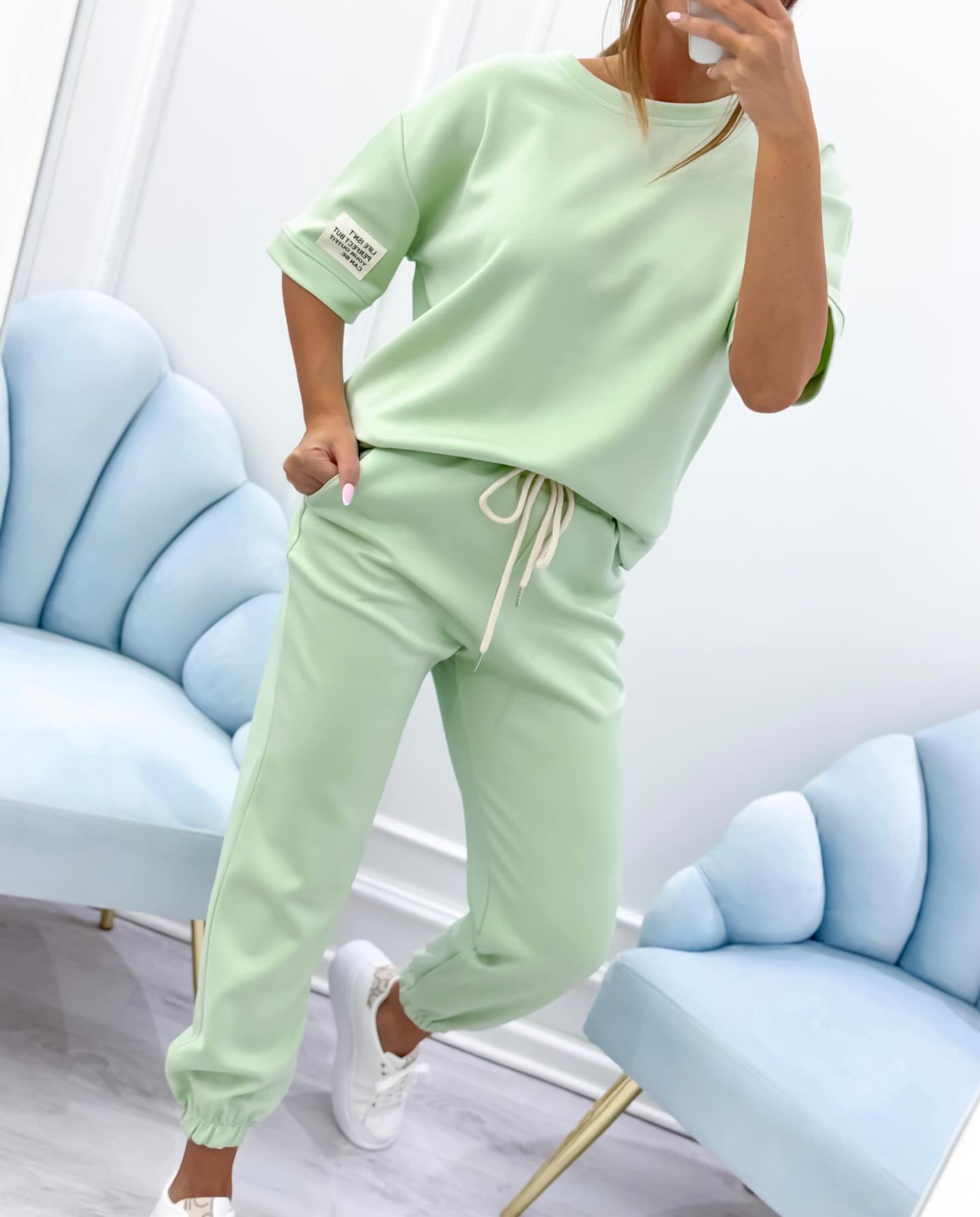 Women's Casual Set with Solid Top and Pants