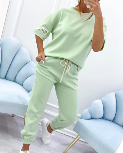 Women's Casual Set with Solid Top and Pants