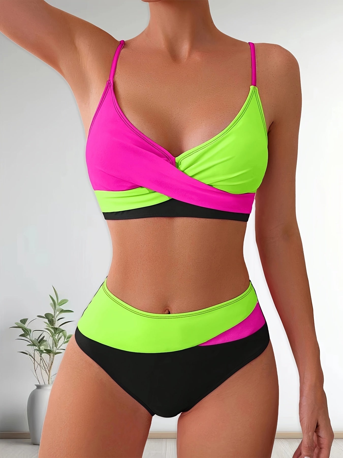 Comfortabele Patchwork Bikini Set voor Dames met Stretch Pasvorm